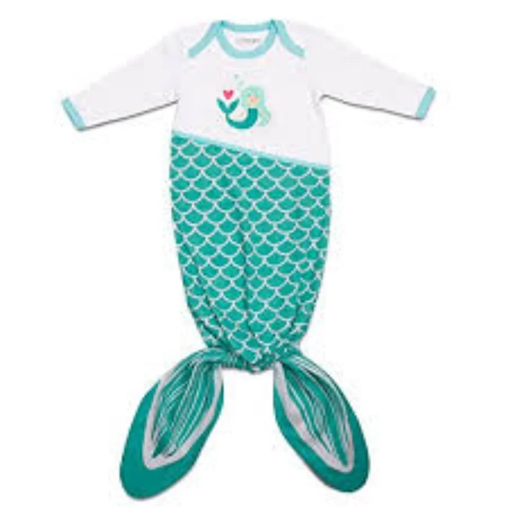 Izzy & Owie Cotton Mermaid Tail Baby Gown Sleeper 0-9 Months Teal Green Scales